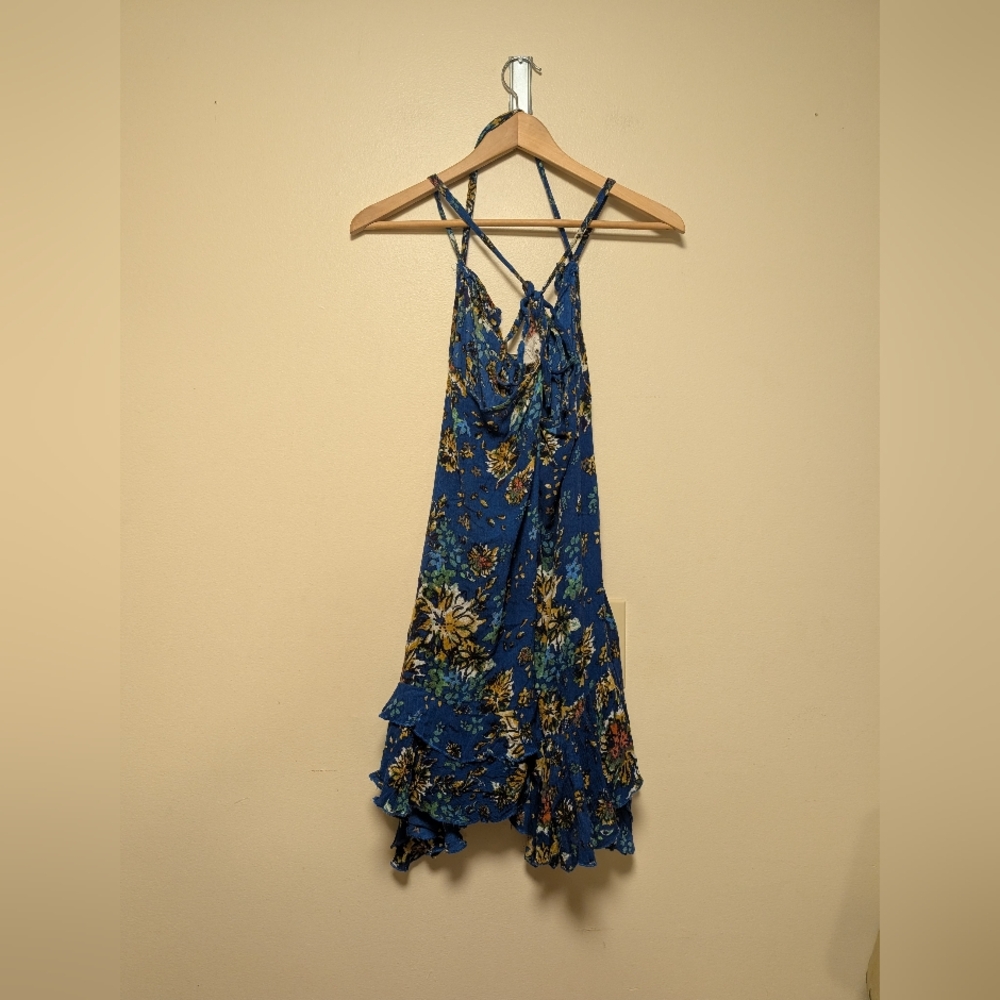 Free People FP One Go Lightly Blue Floral Ruffle Gauze Mini Dress – Size Large - Picture 6 of 8